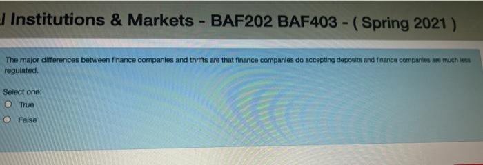  l Institutions & Markets - BAF202 BAF403 - ( Spring 2021