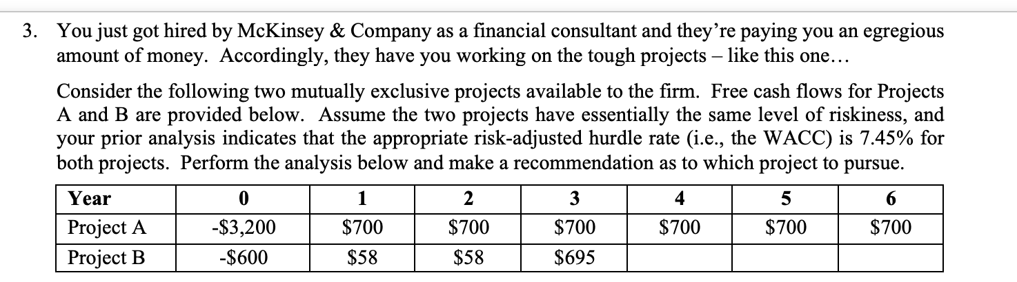  Compute the crossover rate for the two mutually exclusive projects and