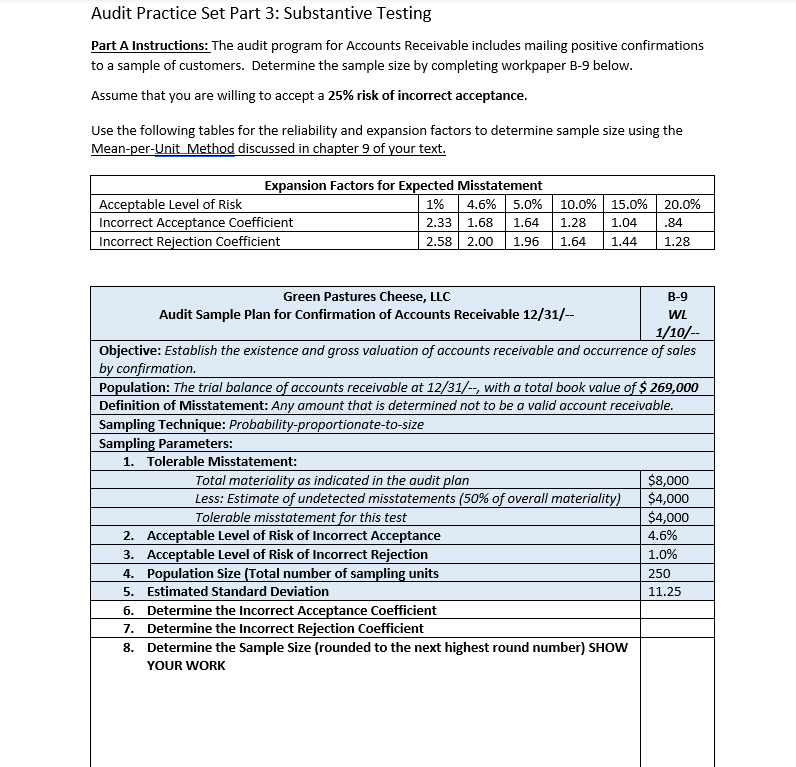  Audit Practice Set Part 3: Substantive Testing Part A Instructions: The