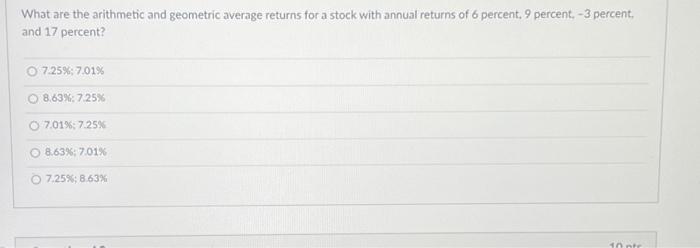  What are the arithmetic and geometric average returns for a stock