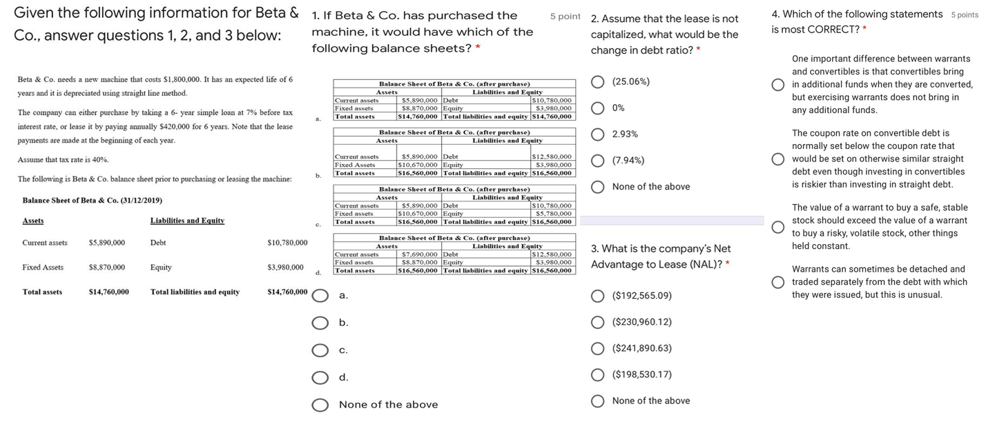 Given the following information for Beta & 1. If Beta &