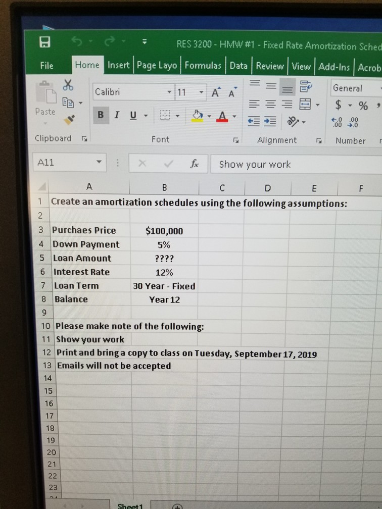  5 RES 3200 - HMW #1 - Fixed Rate Amortization Sched