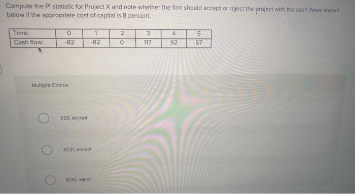 Compute the Pl statistic for Project X and note whether the