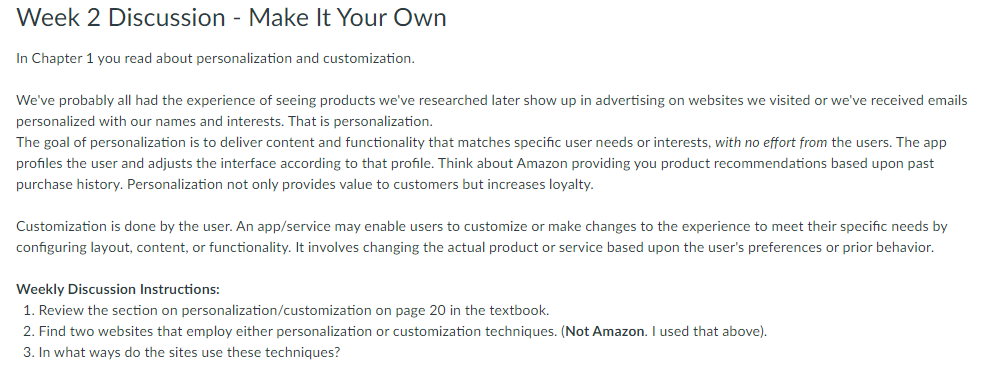  Week 2 Discussion - Make It Your Own In Chapter 1