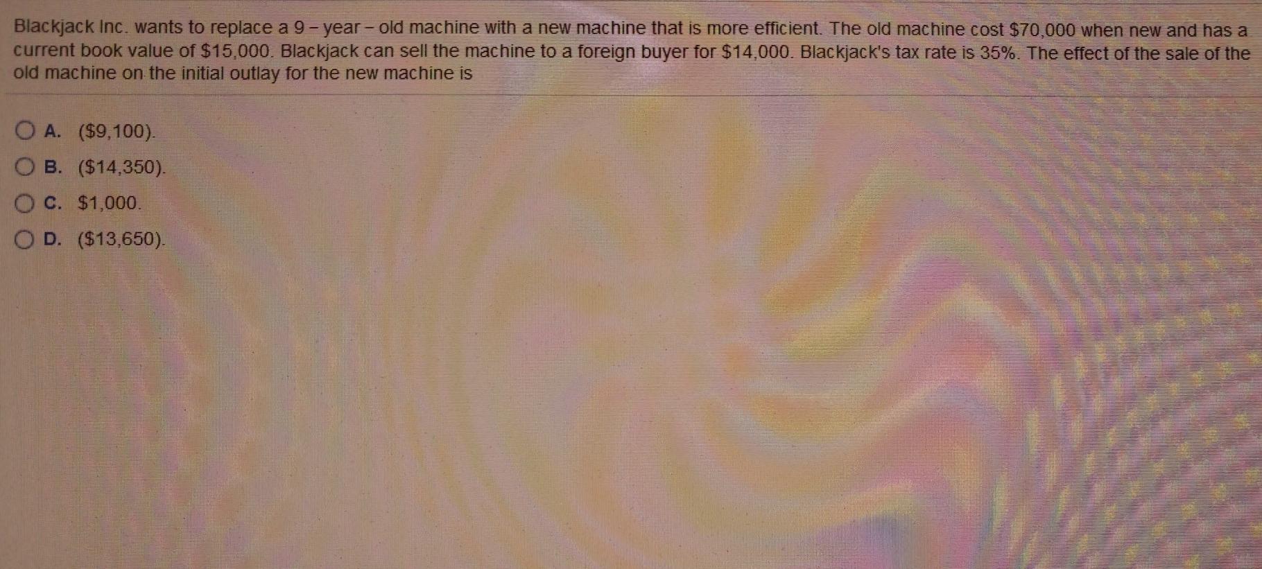  Blackjack Inc. wants to replace a 9-year-old machine with a new