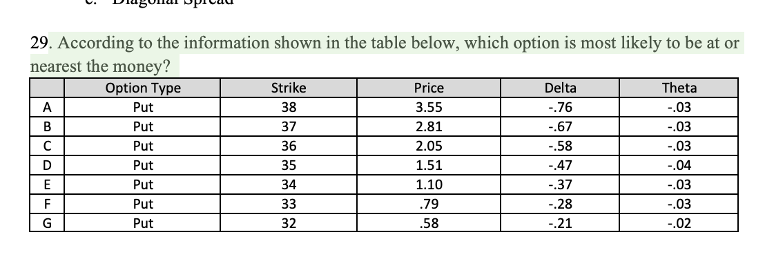 . According to the information shown in the table below, which option