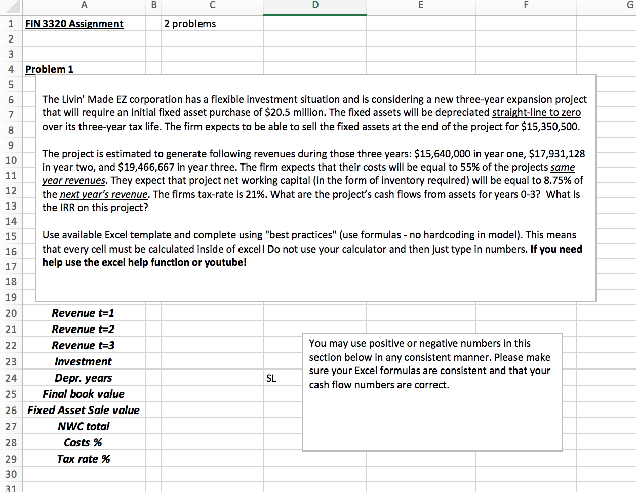  A B D E F G 1 FIN 3320 Assignment 2