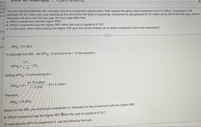 Can I please get an explanation on how they got IRR(b). How