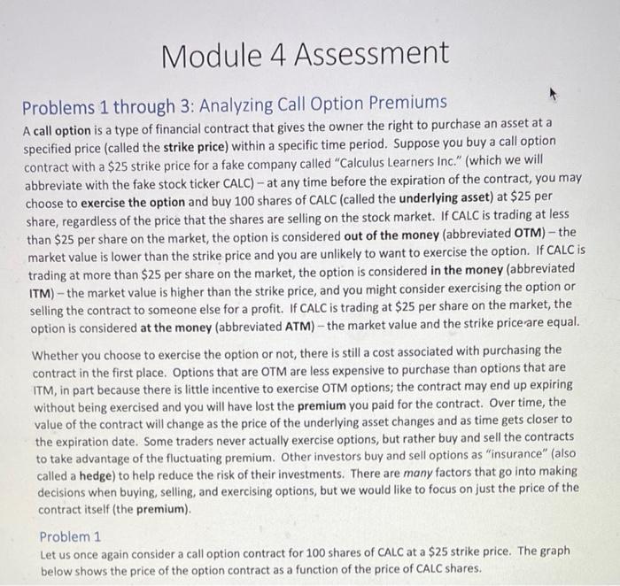for 100 shares of CALC at a $25 strike price. The graph
