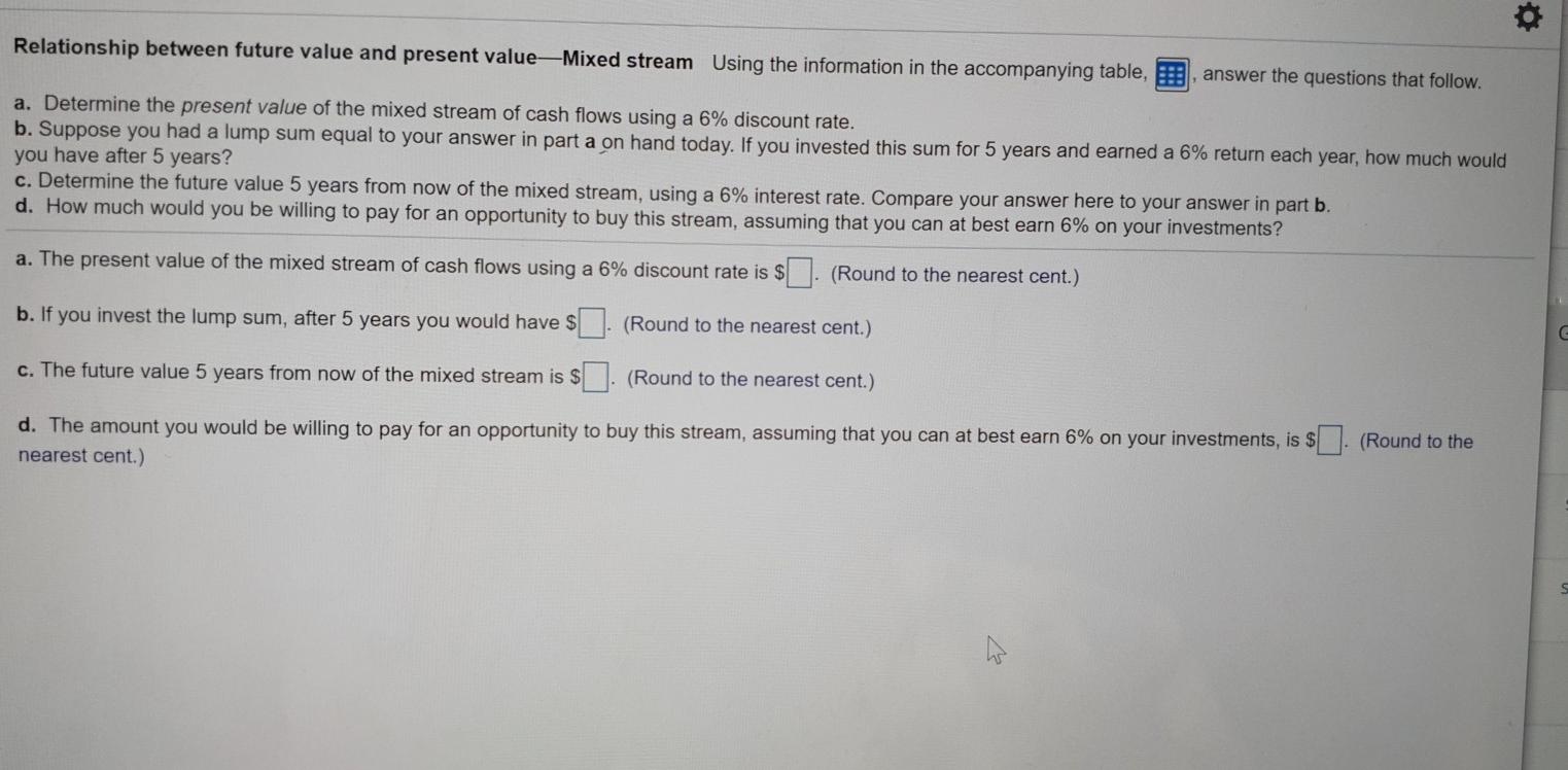  Relationship between future value and present value-Mixed stream Using the information