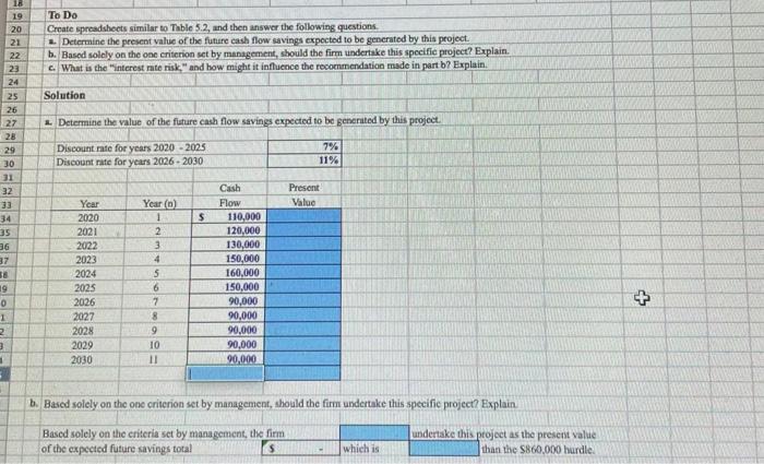  To Do Create spreadsheets similar to Table 5.2, and then answer
