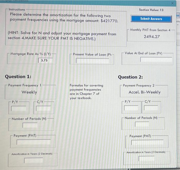 c/y = 2 for both questions Section Value: 13 Instructions Please determine