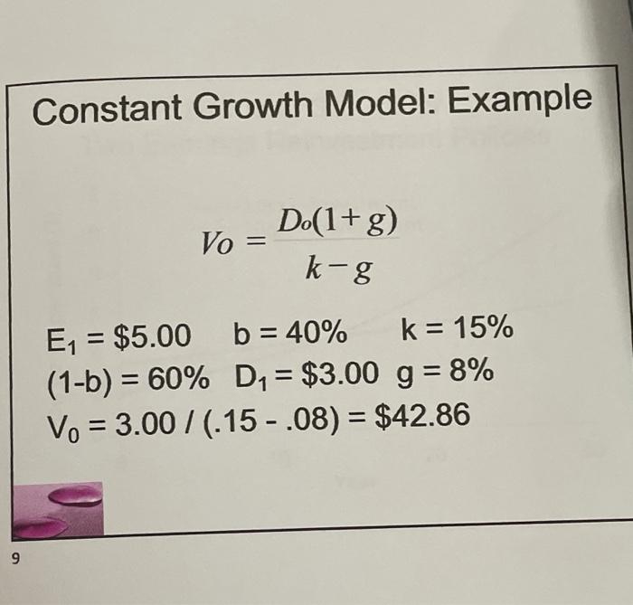 how do we solve it? Constant Growth Model: Example Do(1+g) Vo =
