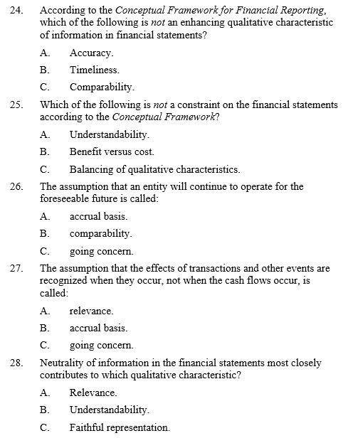  24. According to the Conceptual Framework for Financial Reporting, which of