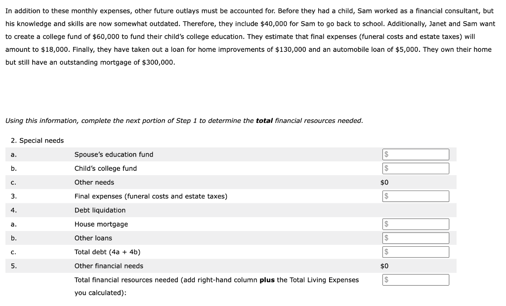daughter, age 9. Janet is the primary earner, making $140,000 per year.
