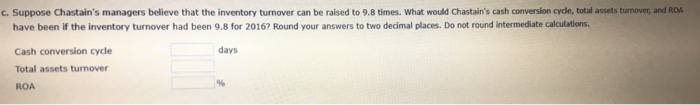 Online Structured Activity: Cash conversion cyde Chastain Corporation is trying to determine