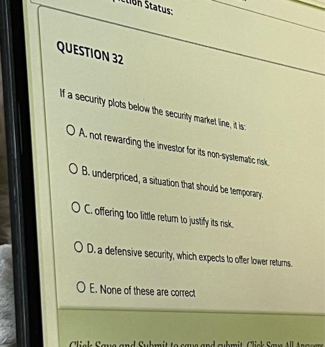  If a security plots below the security market line, it is: