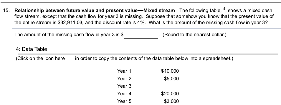 15. Relationship between future value and present valueMixed stream The following