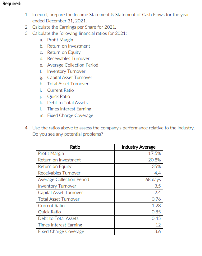  Required: 1. In excel, prepare the Income Statement & Statement of