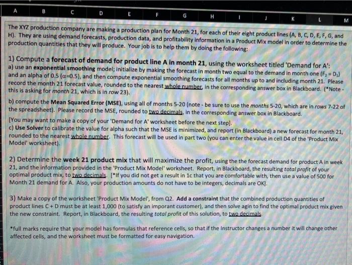 week 21, and the information provided in the Product Mix Model' worksheet.