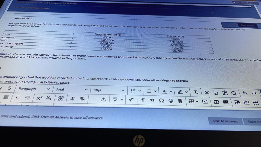  QUESTION 2 Movegoodwill Ltd acquired all the assets and abilities of