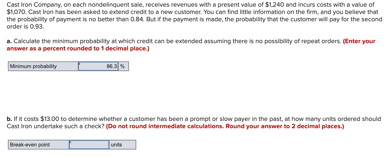Please help answer part B Cast Iron Company, on each nondelinquent