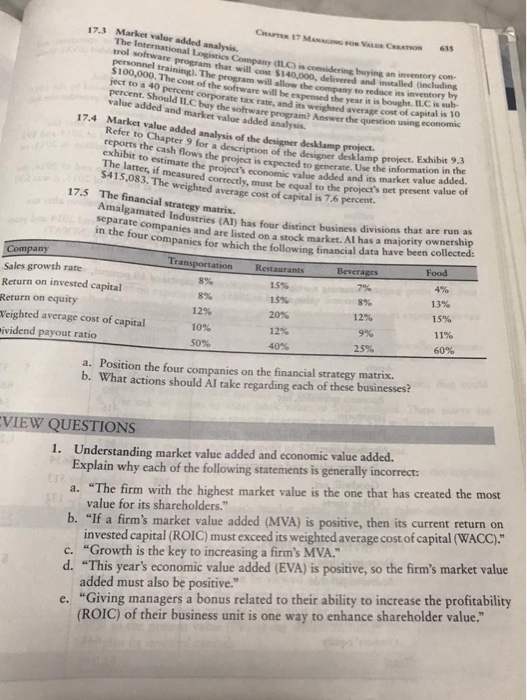  question no.1 C 1 7 MAGING FOR VALU CREATION 615 17.3