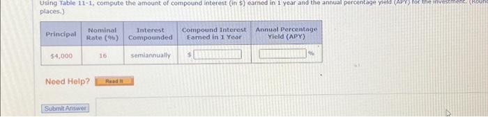  Using Table 11-1, compute the amount of compound interest (in $)