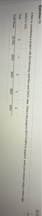  Question 11 A firm is considering a project with the following