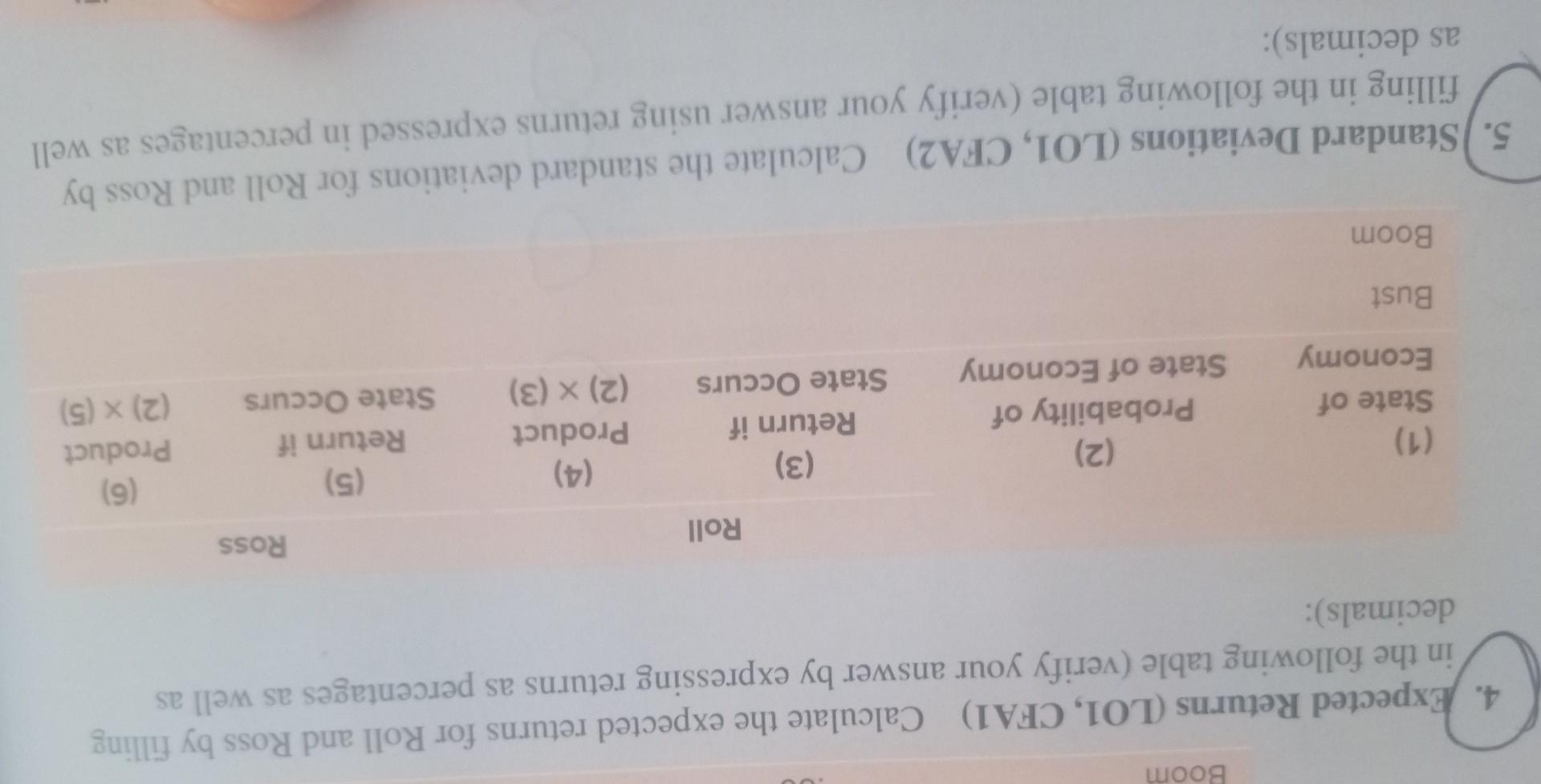 following information on states of the economy and stock returns to calculate