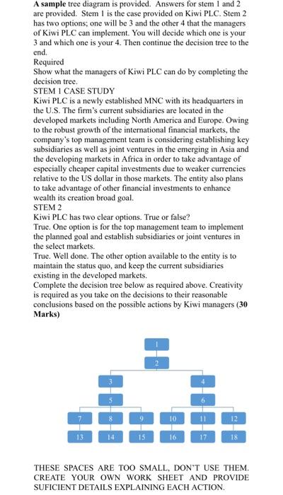  A sample tree diagram is provided. Answers for stem 1 and
