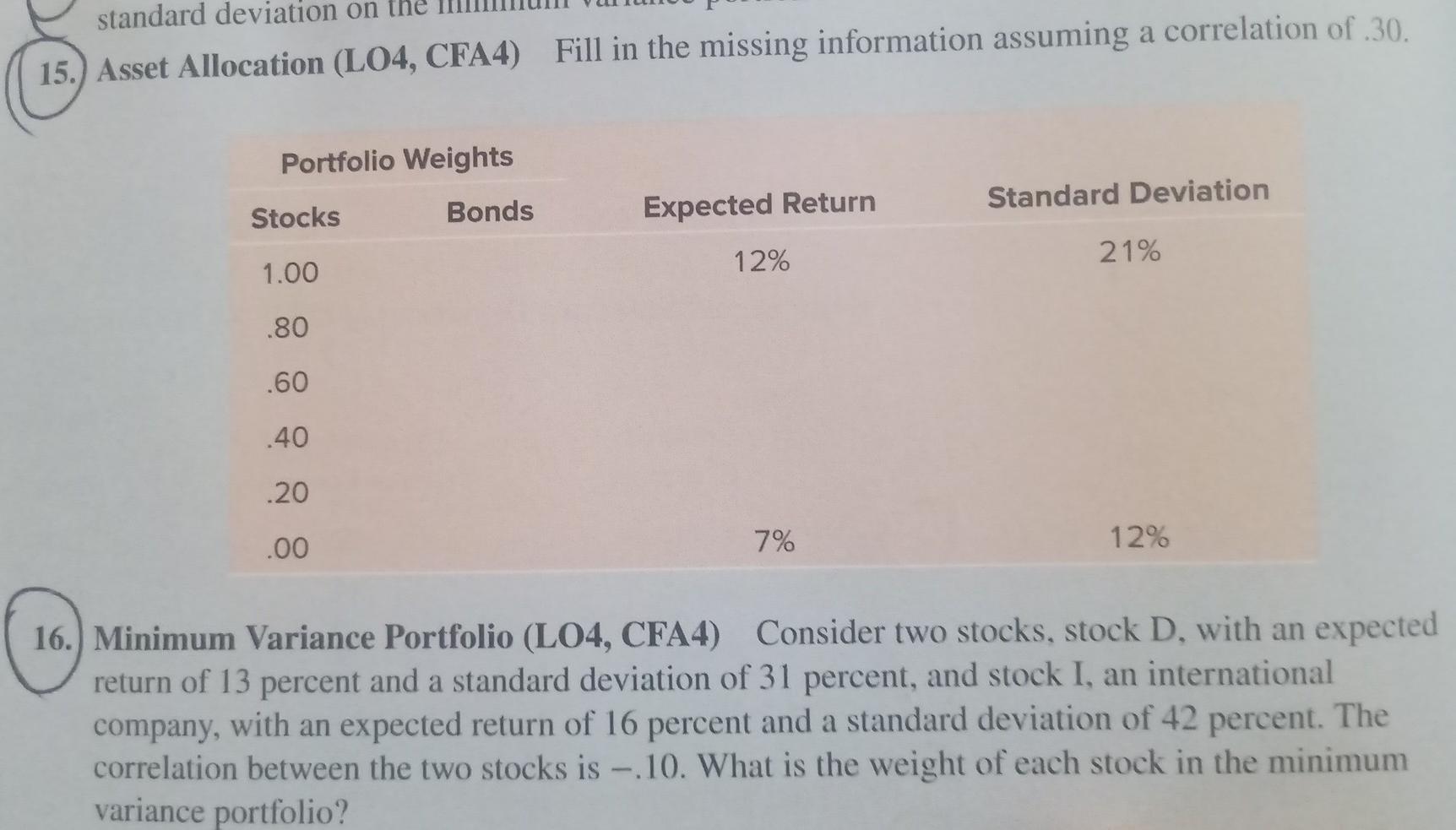 13 Boom .25 23 2.) Standard Deviations (L01, CFA2) Using the information