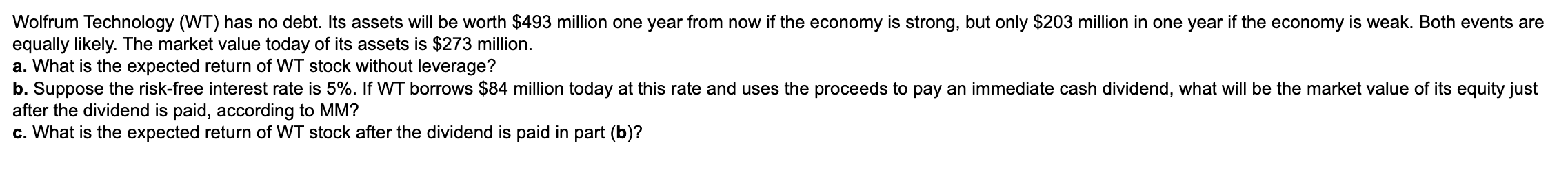 Wolfrum Technology (WT) has no debt. Its assets will be worth
