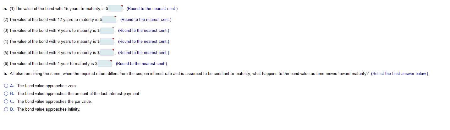 a 15-year, 11% coupon interest rate, $1,000-par bond that pays interest annually.