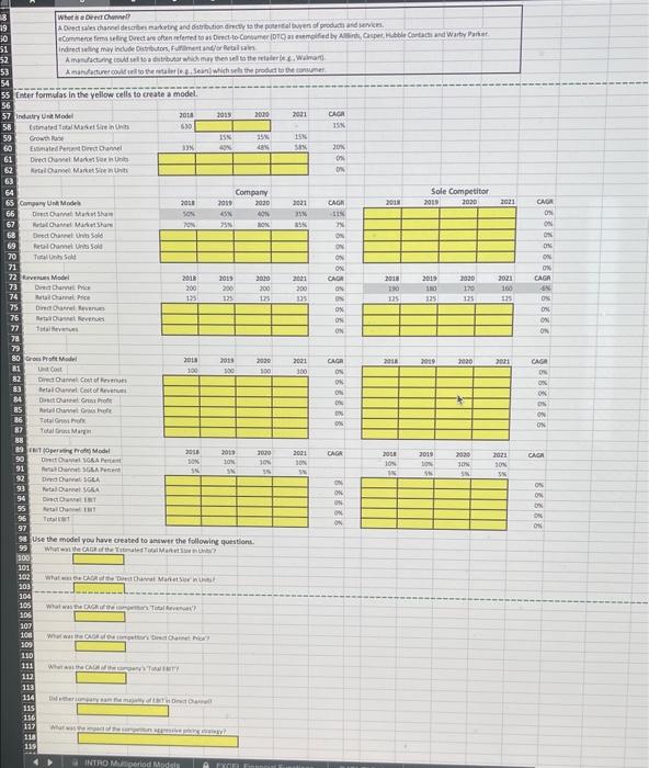 please solve using for all yellow cells and show the formula as