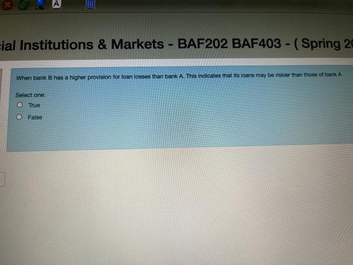 ial Institutions & Markets - BAF202 BAF403 - (Spring 2 When