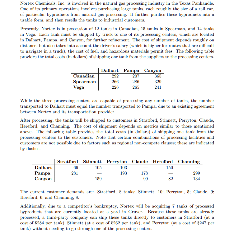  need excel work and optimal solution. Nortex Chemicals, Inc. is involved