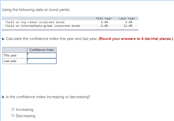  Using the following data on bond yields: This Year Last Year