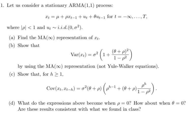 1. Let us consider a stationary ARMA(1,1) process: It = pi
