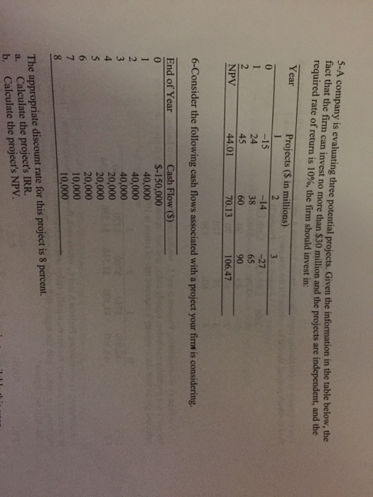  - company is evaluating three potential projects. Given the information in