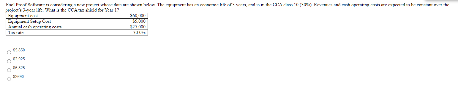  Fool Proof Software is considering a new project whose data are
