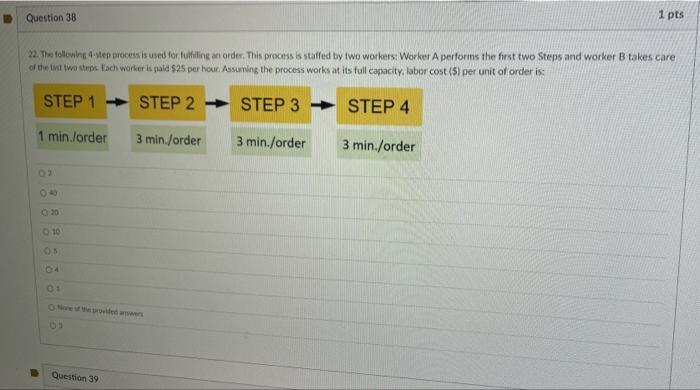  Question 38 1 pts 22. The following step process is used