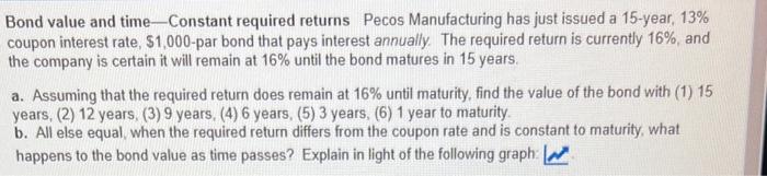  Bond value and time - Constant required returns Pecos Manufacturing has