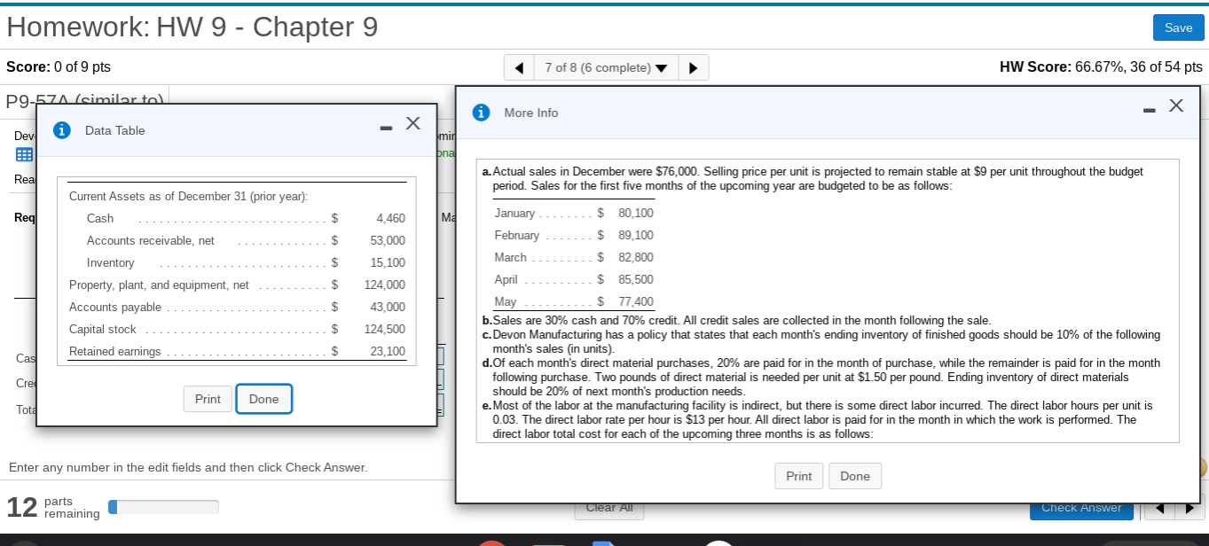 the upcoming year. The following data pertain to Devon Manufacturing's operations Homework:
