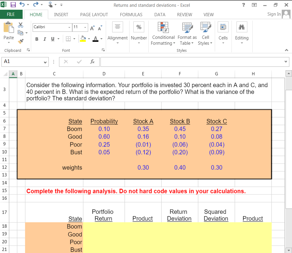 XI Returns and standard deviations - Excel ? x FILE HOME