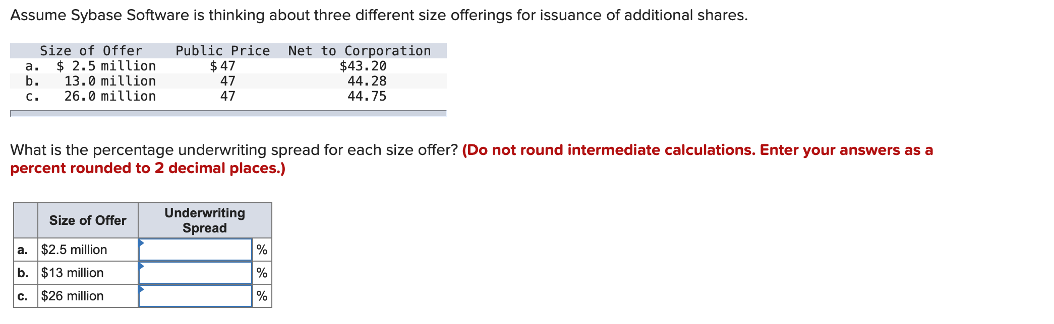  Assume Sybase Software is thinking about three different size offerings for