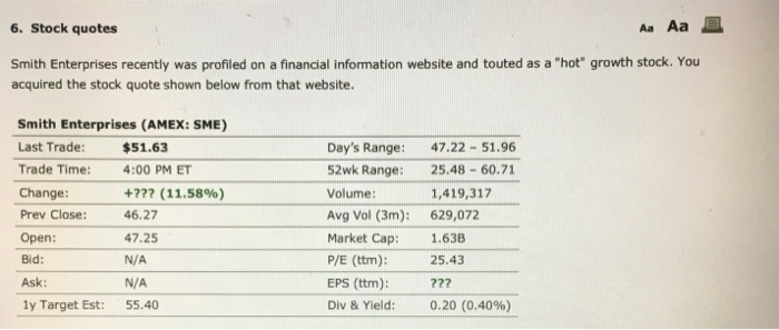  Correctly answer each part of question 6 with answer choices provided.
