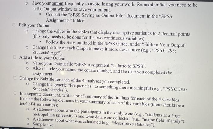 tasks: O Create an SPSS file o Create all 4 variables in