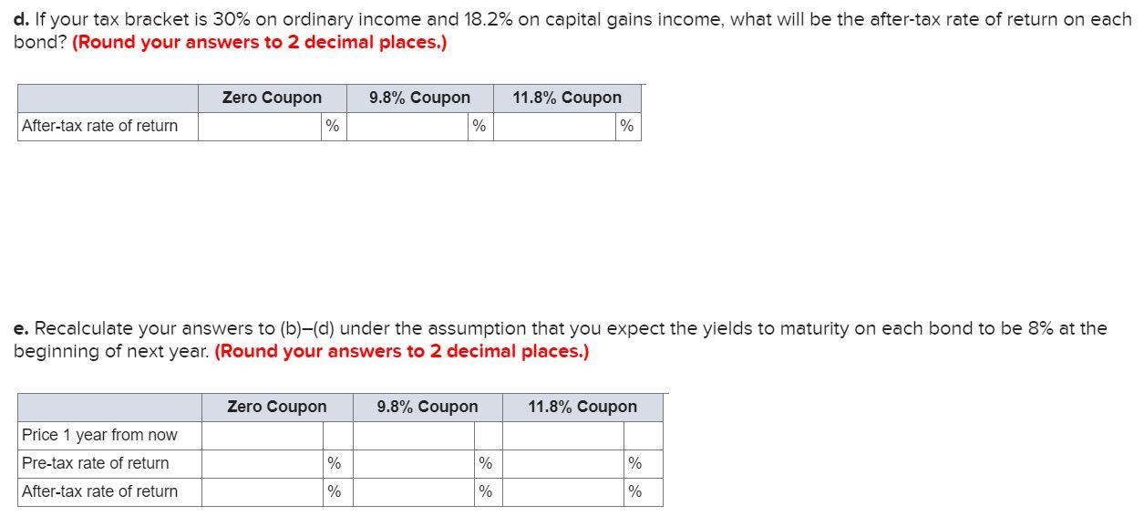 PLEASE ANSWER BCDE d. If your tax bracket is 30% on ordinary