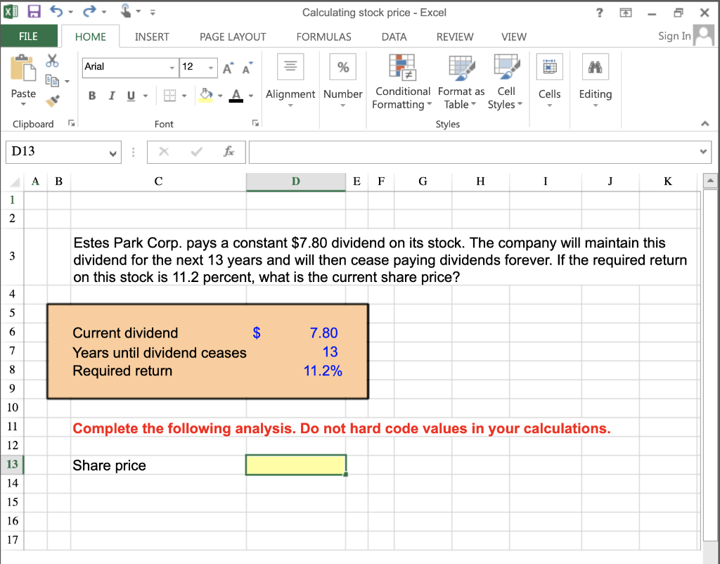 XD Calculating stock price - Excel ? 6 x FILE HOME